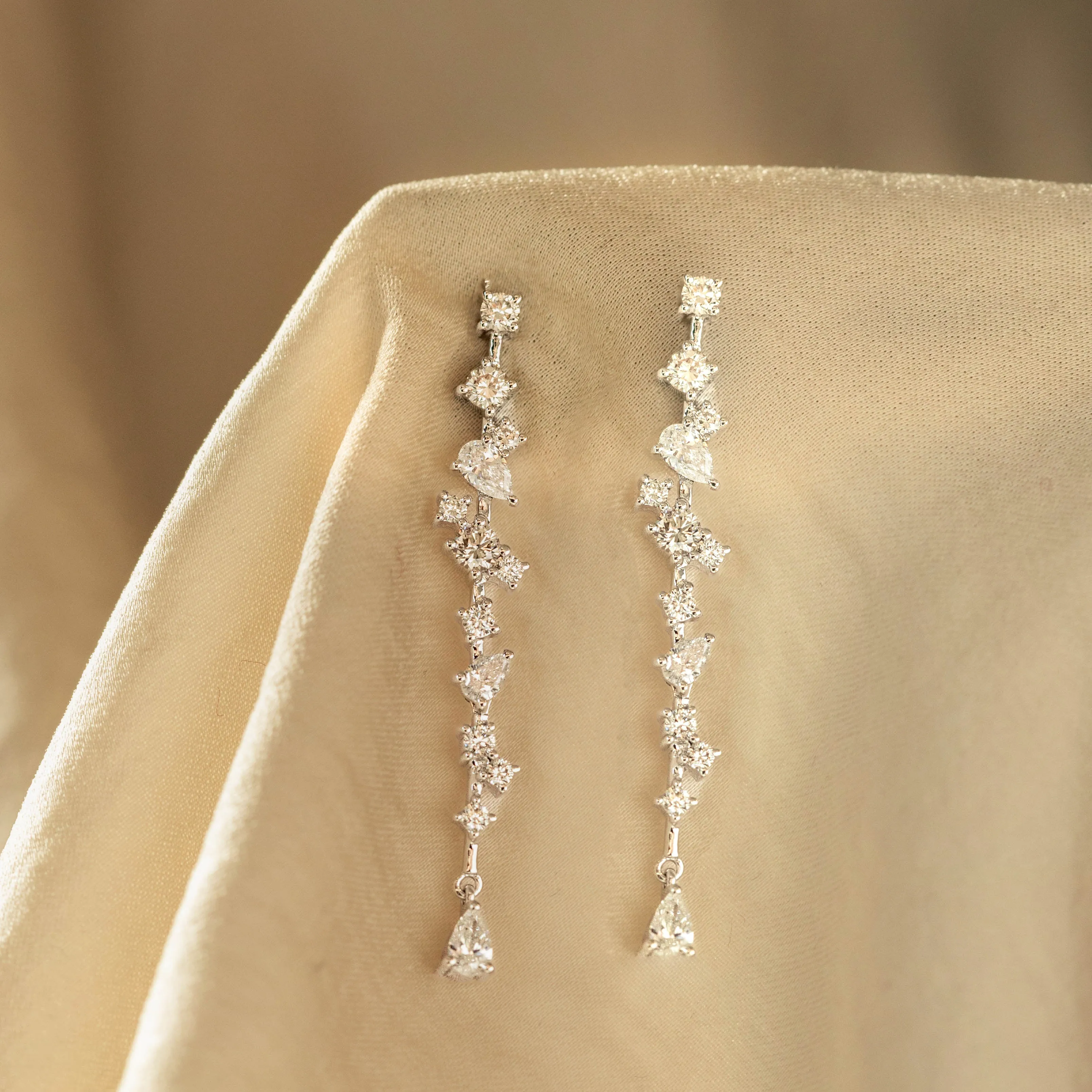 14K Gold Multi-Shape Diamond Drop Earrings