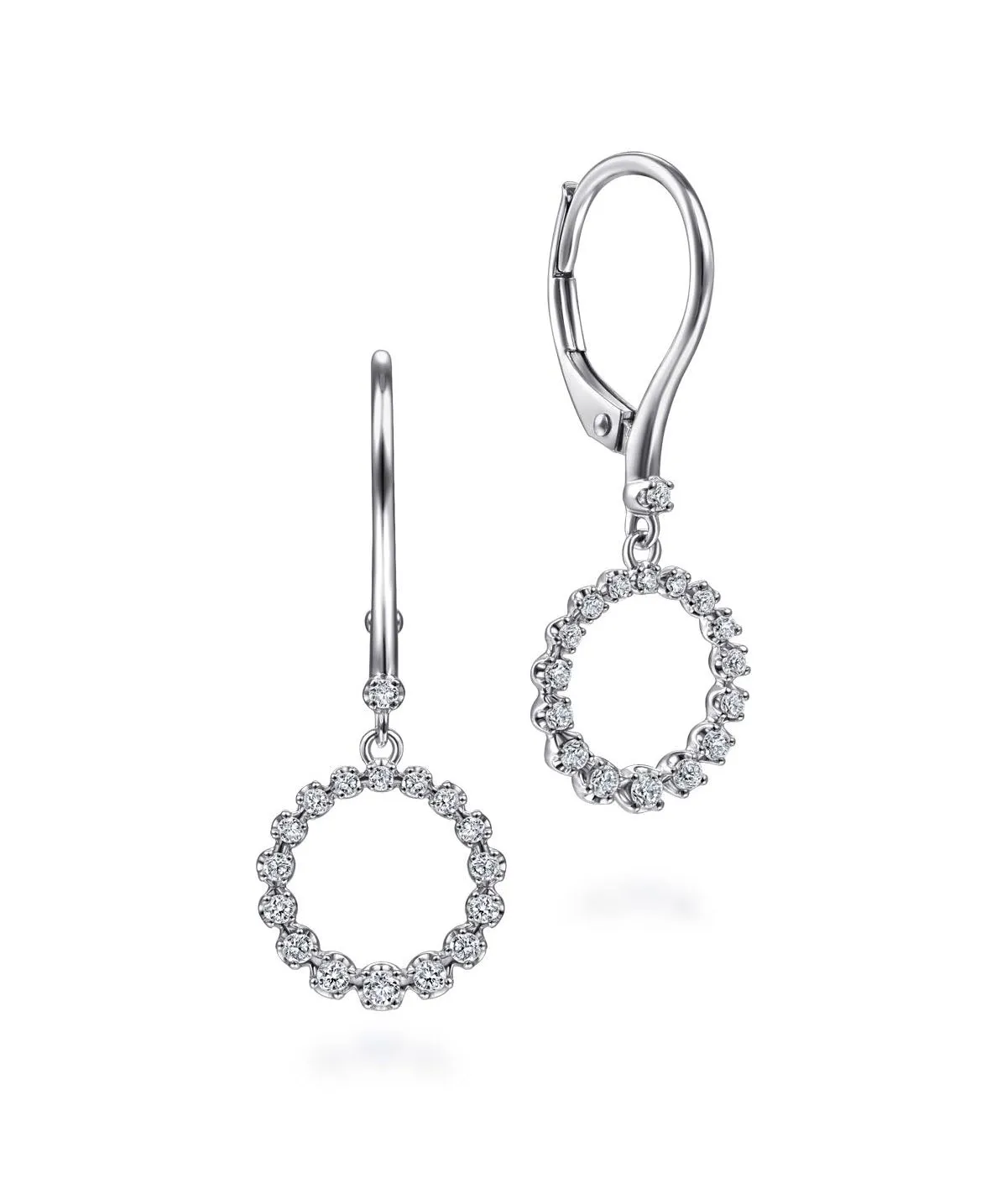 14K White Gold Open Circle Diamond Drop Earrings