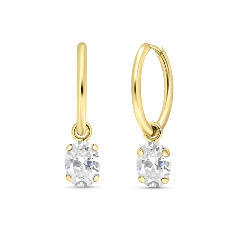 14K Yellow Gold Hoop Earrings with Oval Zirconia