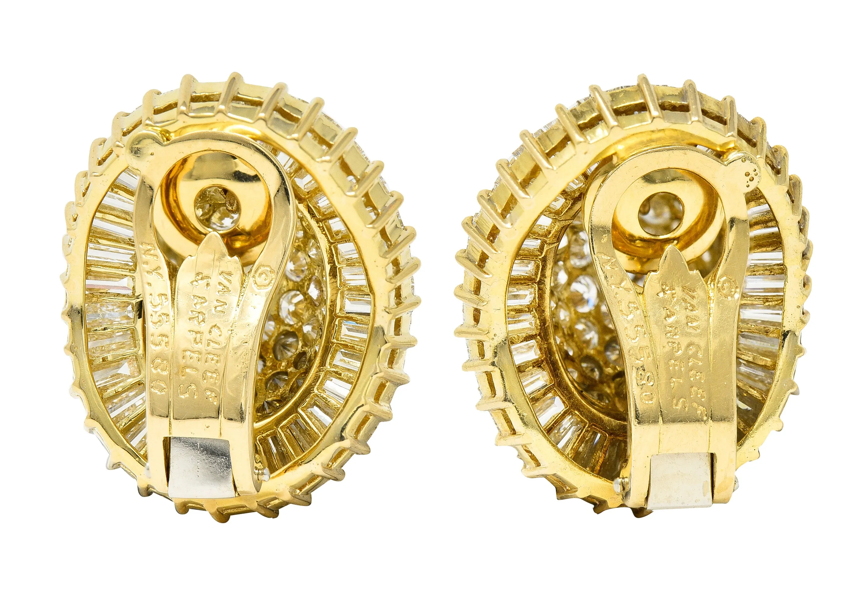 1980's Van Cleef & Arpels 11.64 CTW Diamond 18 Karat Yellow Gold Ballerina Halo Ear-Clip Earrings