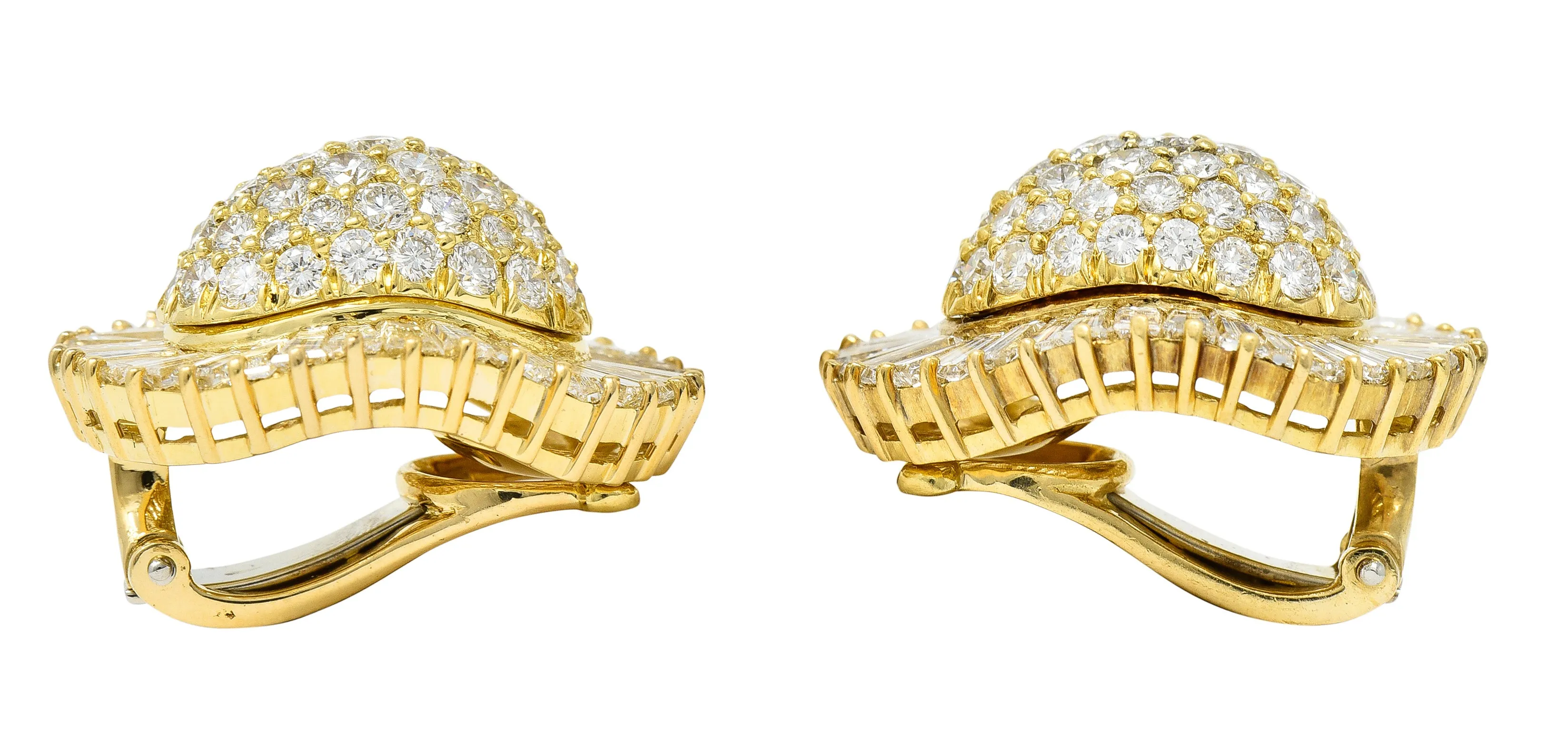 1980's Van Cleef & Arpels 11.64 CTW Diamond 18 Karat Yellow Gold Ballerina Halo Ear-Clip Earrings