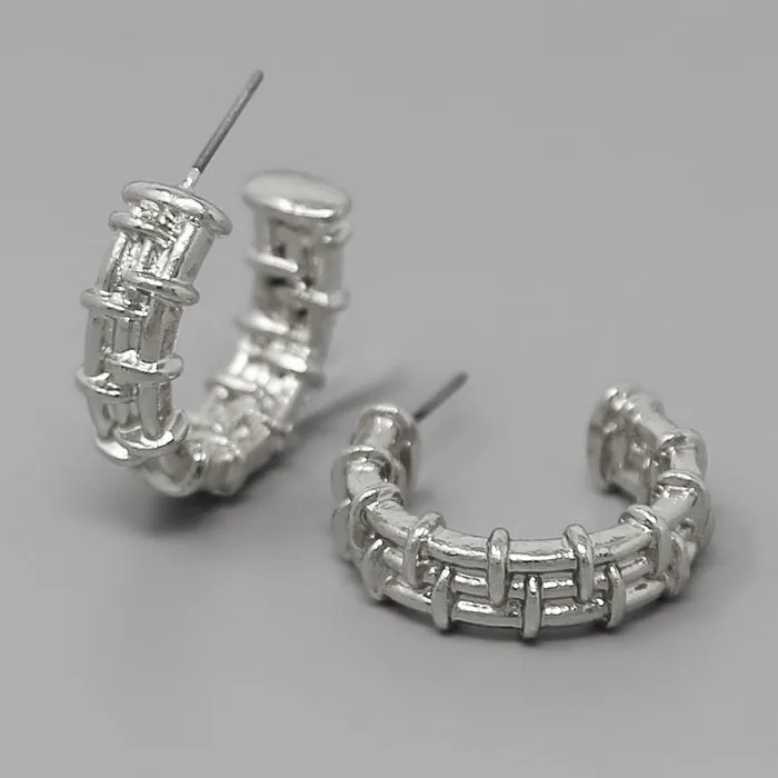 Basket Weave Metal Textured Hoop Earrings