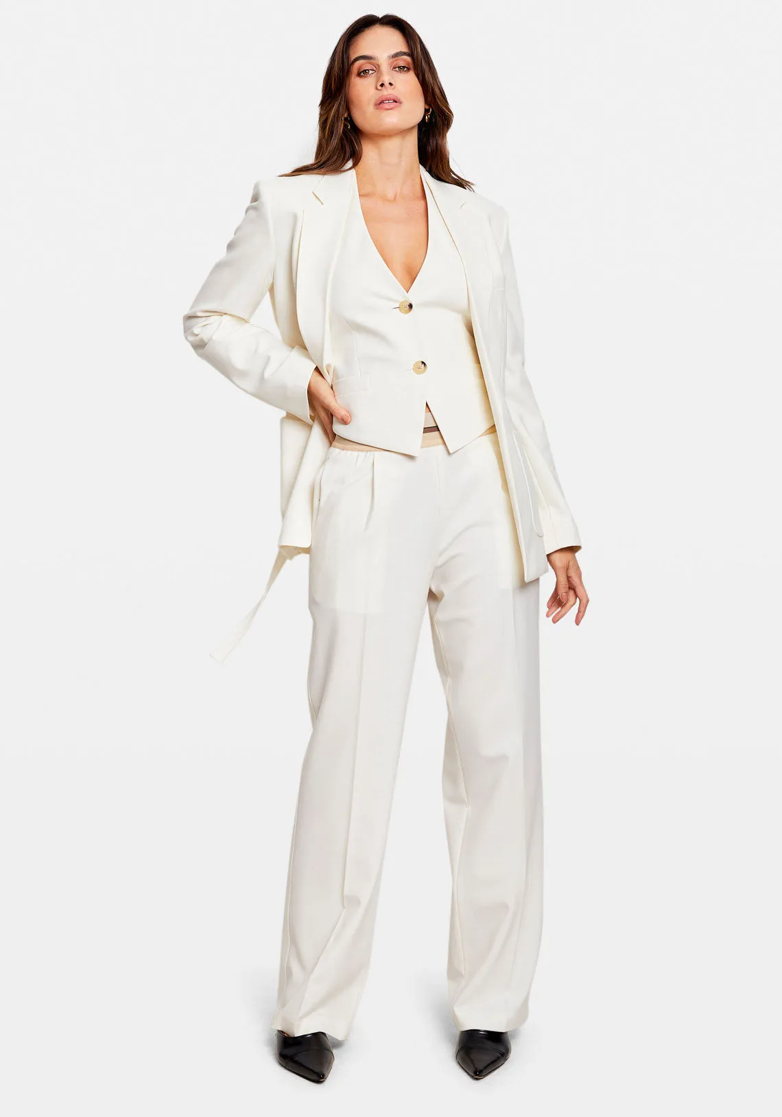 BELTED BLAZER STRETCH IVORY