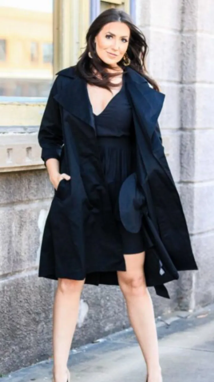 Black 3/4 Sleeve Trench Coat