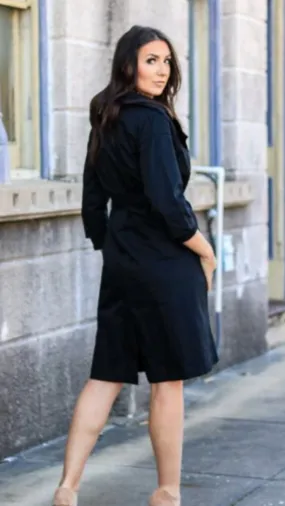 Black 3/4 Sleeve Trench Coat