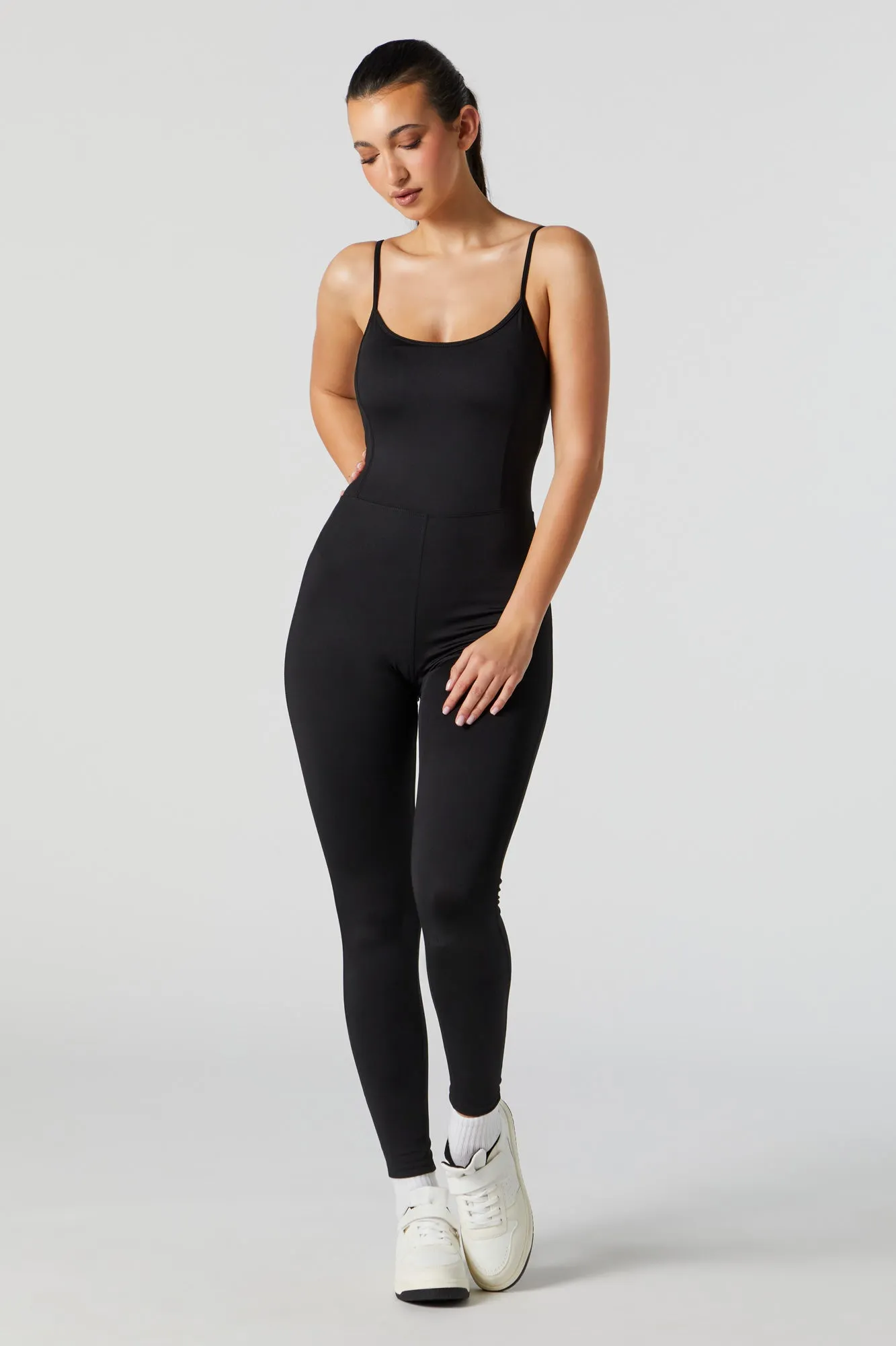 Black Active Scoop Neck Jumpsuit