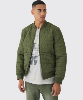 boohooMAN Mens Quilted Bomber Jacket In Khaki