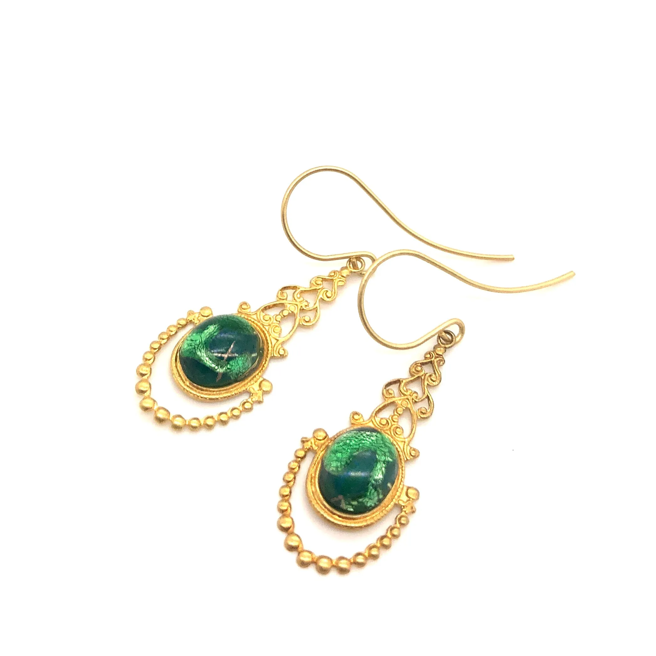 Bridgershire Earrings Green Streusel Foil Glass & Matte Gold