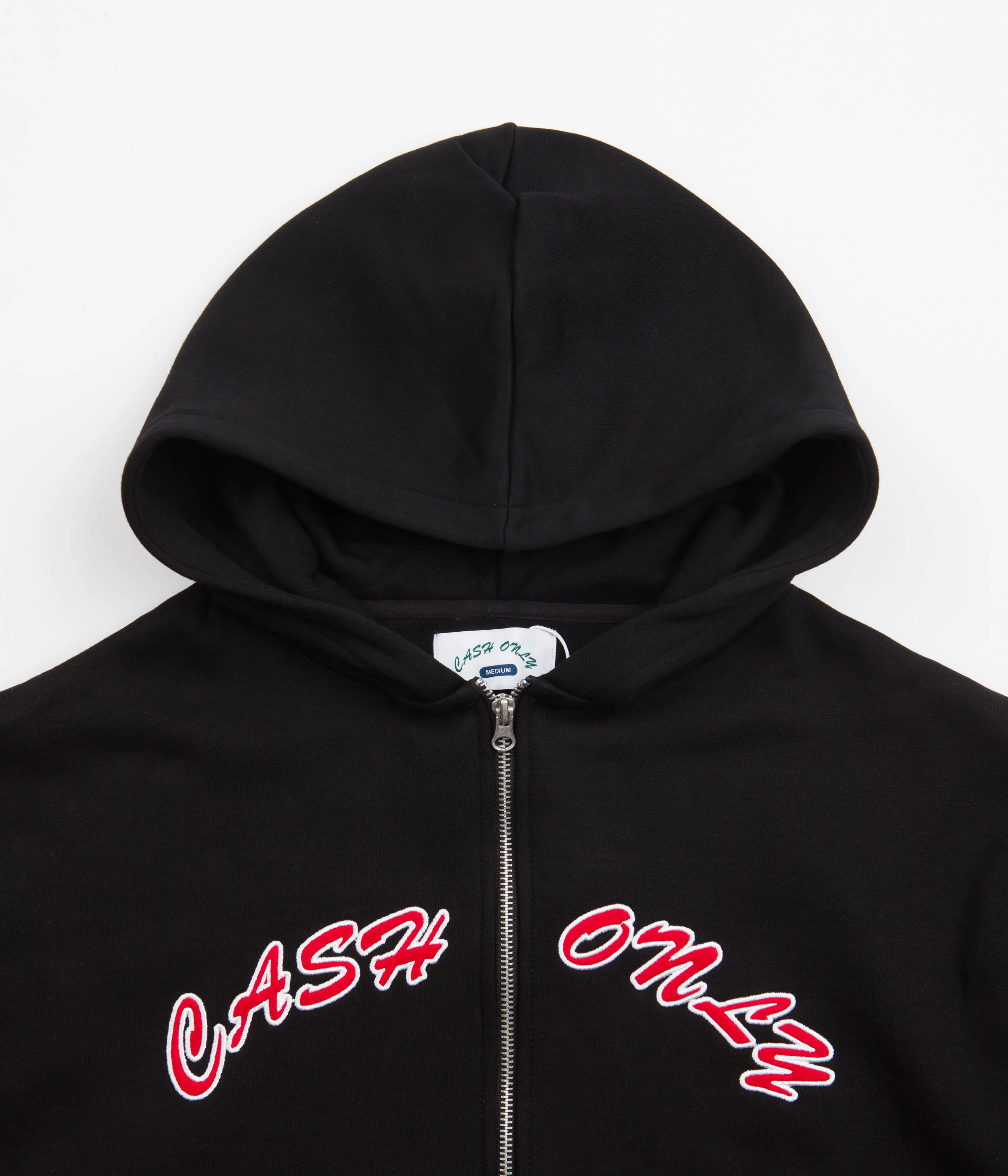 Cash Only Applique Logo Zip Hoodie - Black