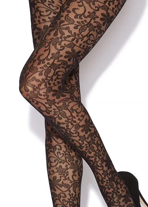 Charnos Sheer Floral Black Tights ()