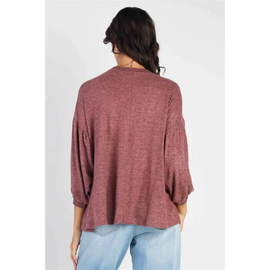 Cherish Apparel Drop Shoulder Puff Sleeve Top