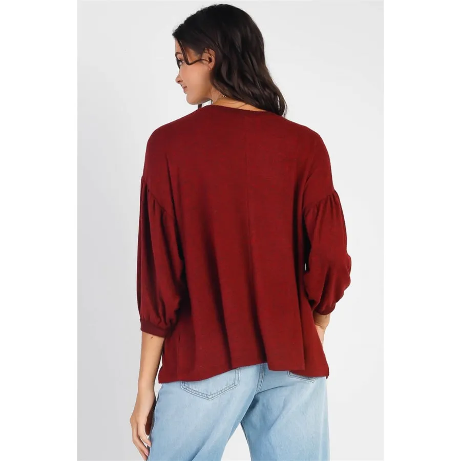 Cherish Apparel Drop Shoulder Puff Sleeve Top