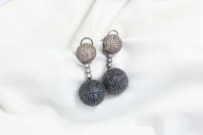 Contemporary Pave Setting Ball Earrings -Black Champaign