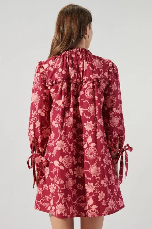 Cranberry Floral Ruffle Dress