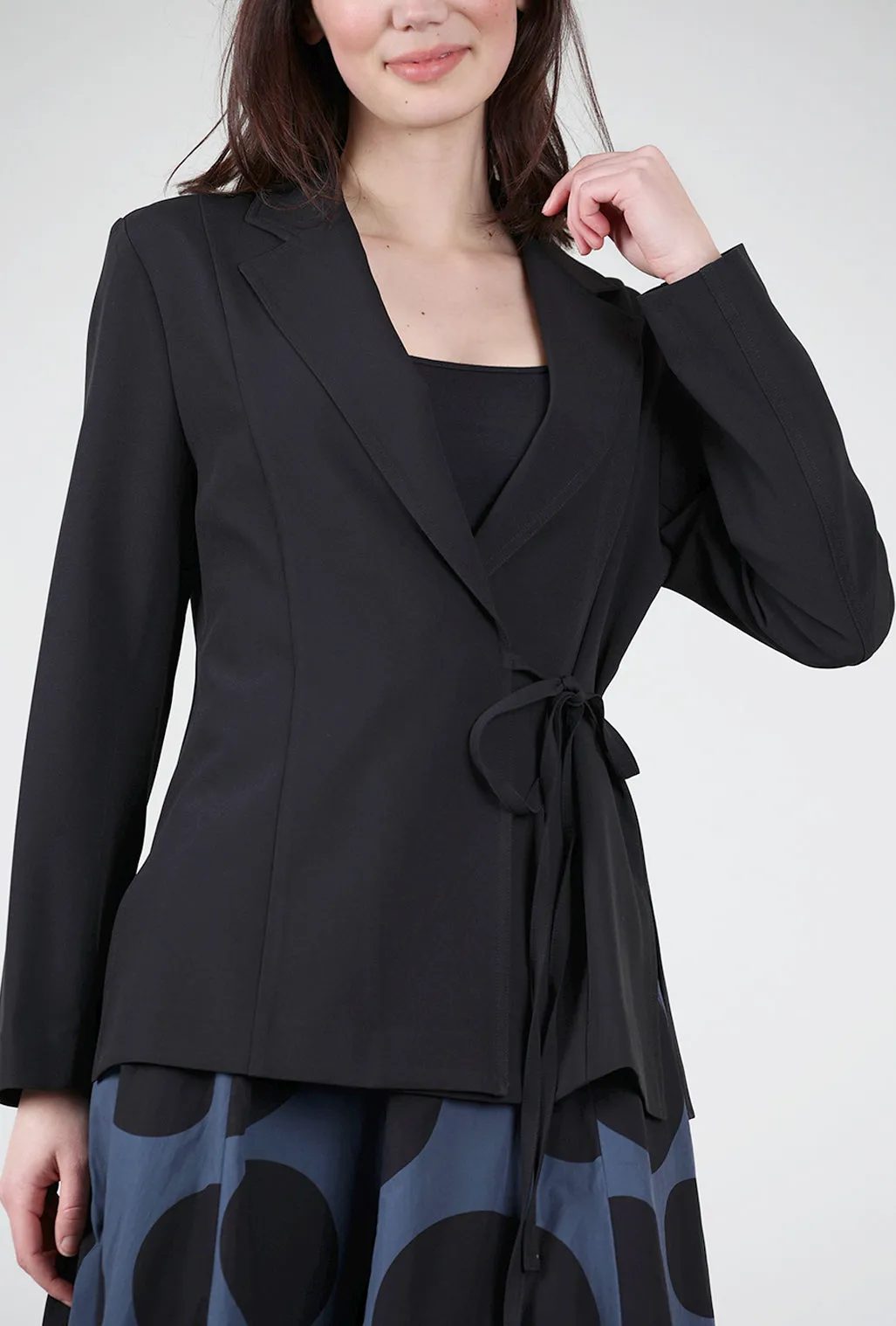 Crepe Tie Jacket, Black