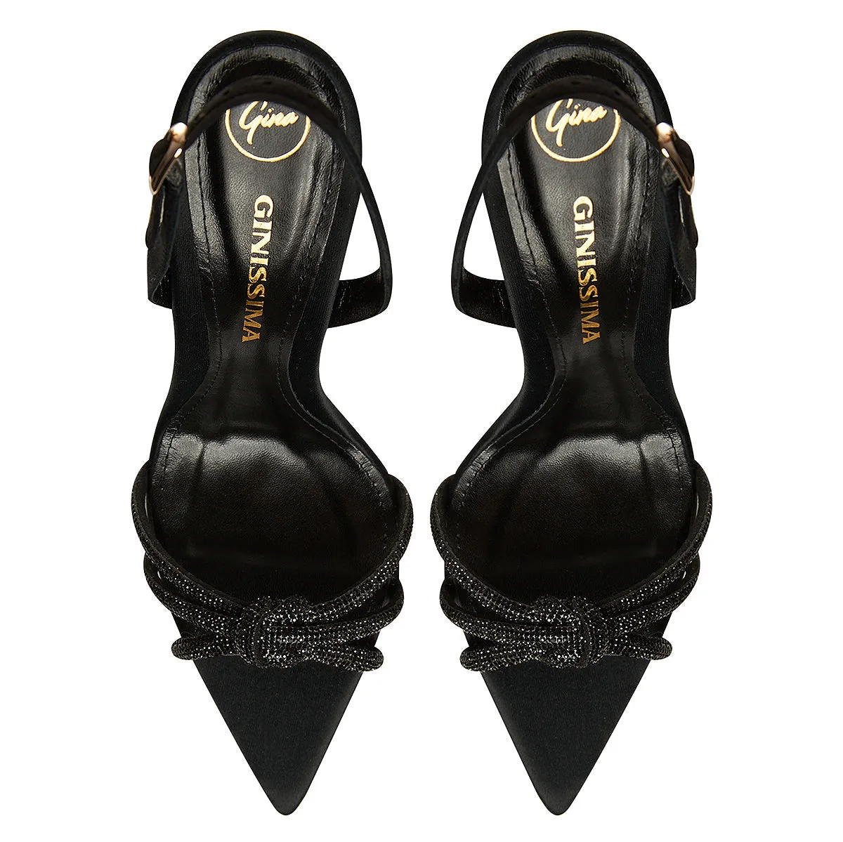 Daisy Black Crystals and Satin Sandals