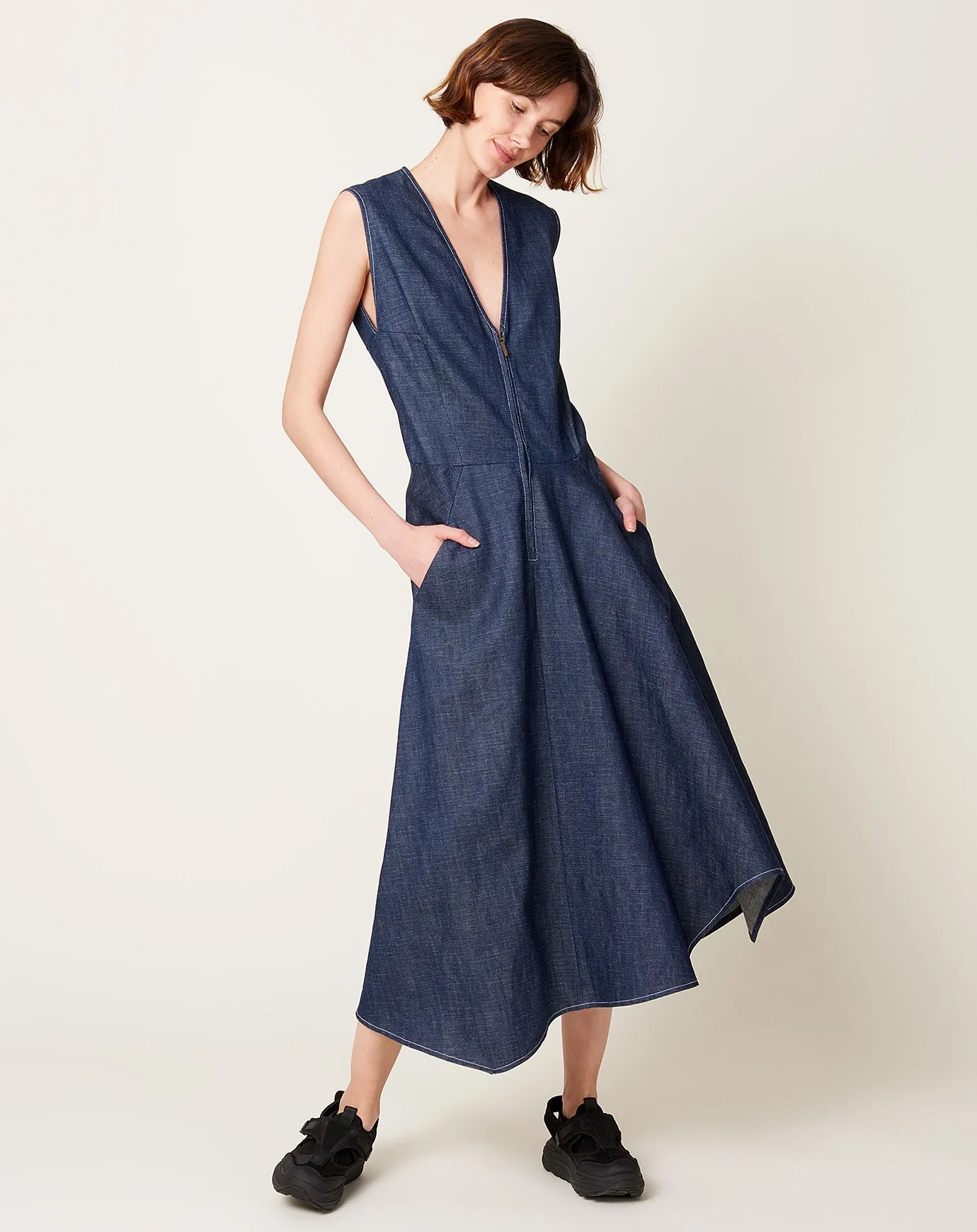 Denim Wave Dress in Indigo