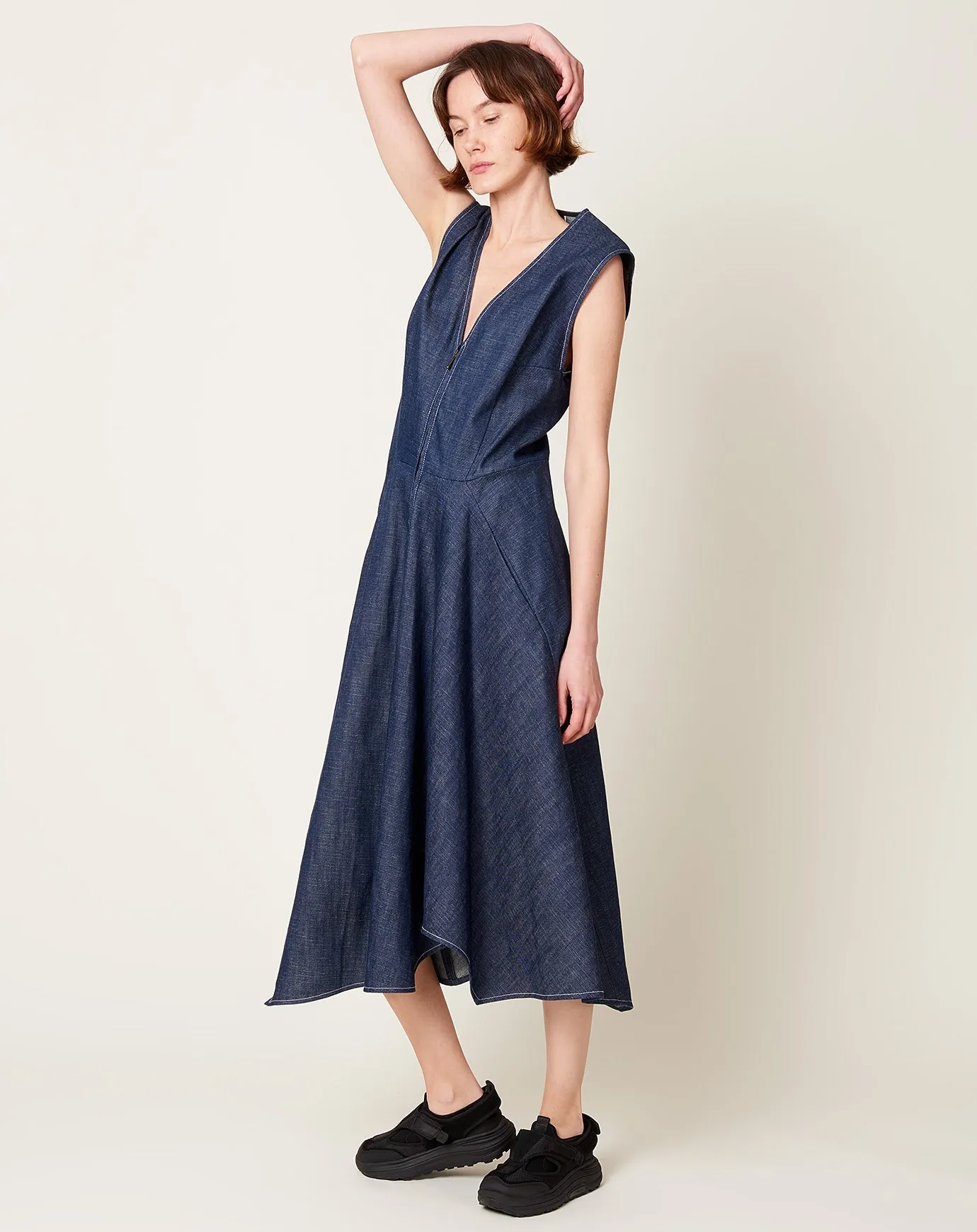 Denim Wave Dress in Indigo