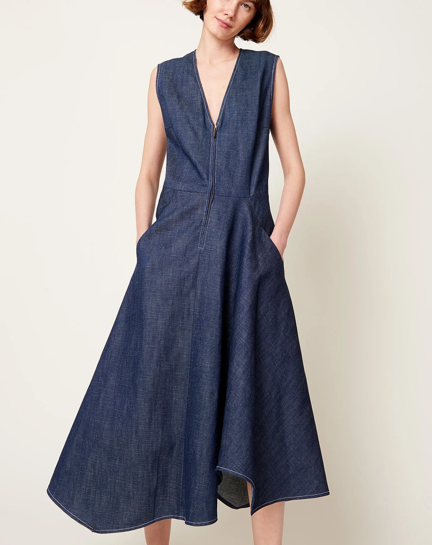 Denim Wave Dress in Indigo