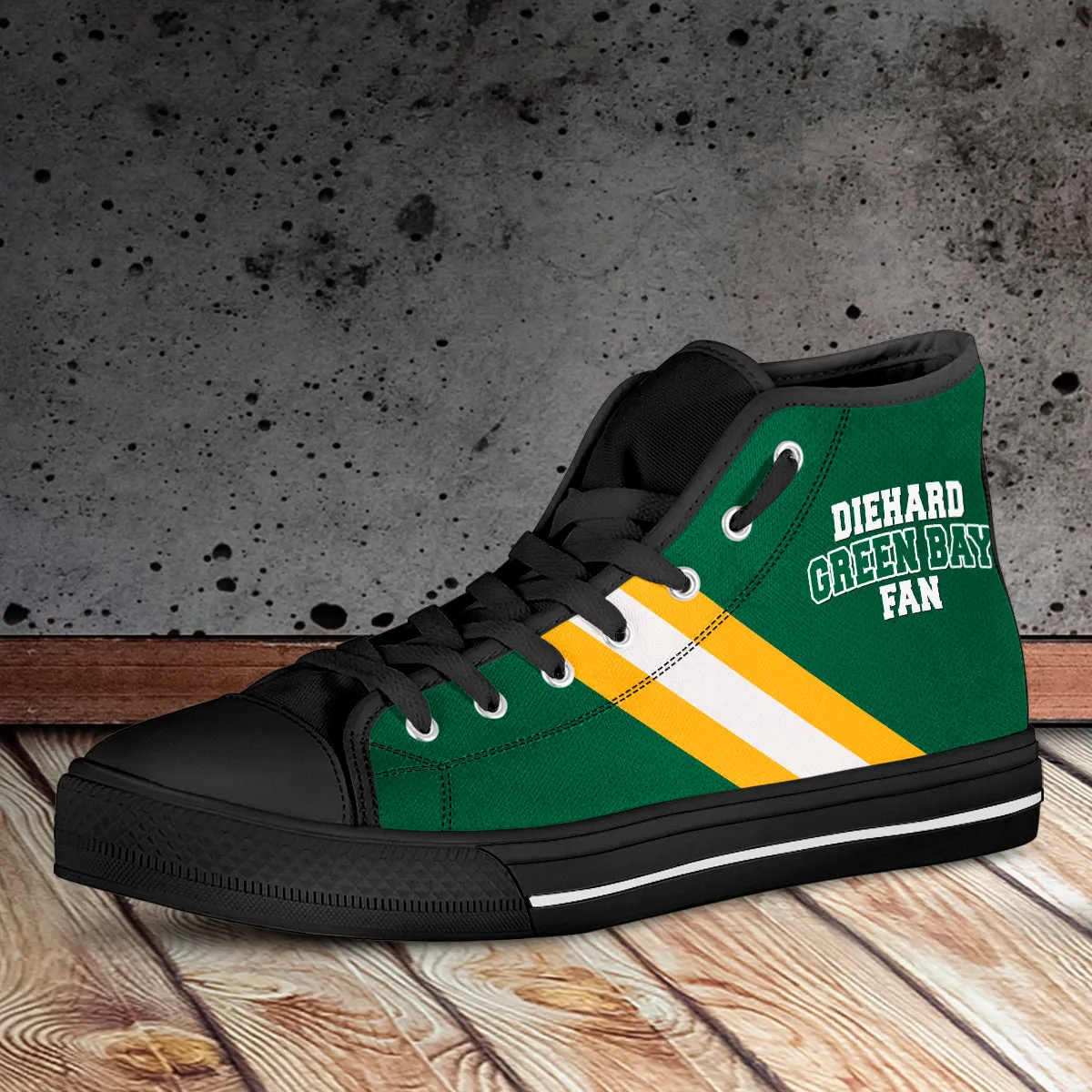 Diehard Green Bay Fan Sports High Top Shoes Black