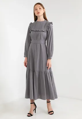 ELLE Apparel Belted Ruffle Trimmed Maxi Dress