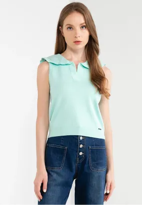 ELLE Apparel Sleeveless Ruffled Collar Knit Top