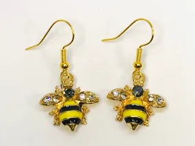 Enamel Rhinestone Bee Earrings, Bumble Bee Earrings