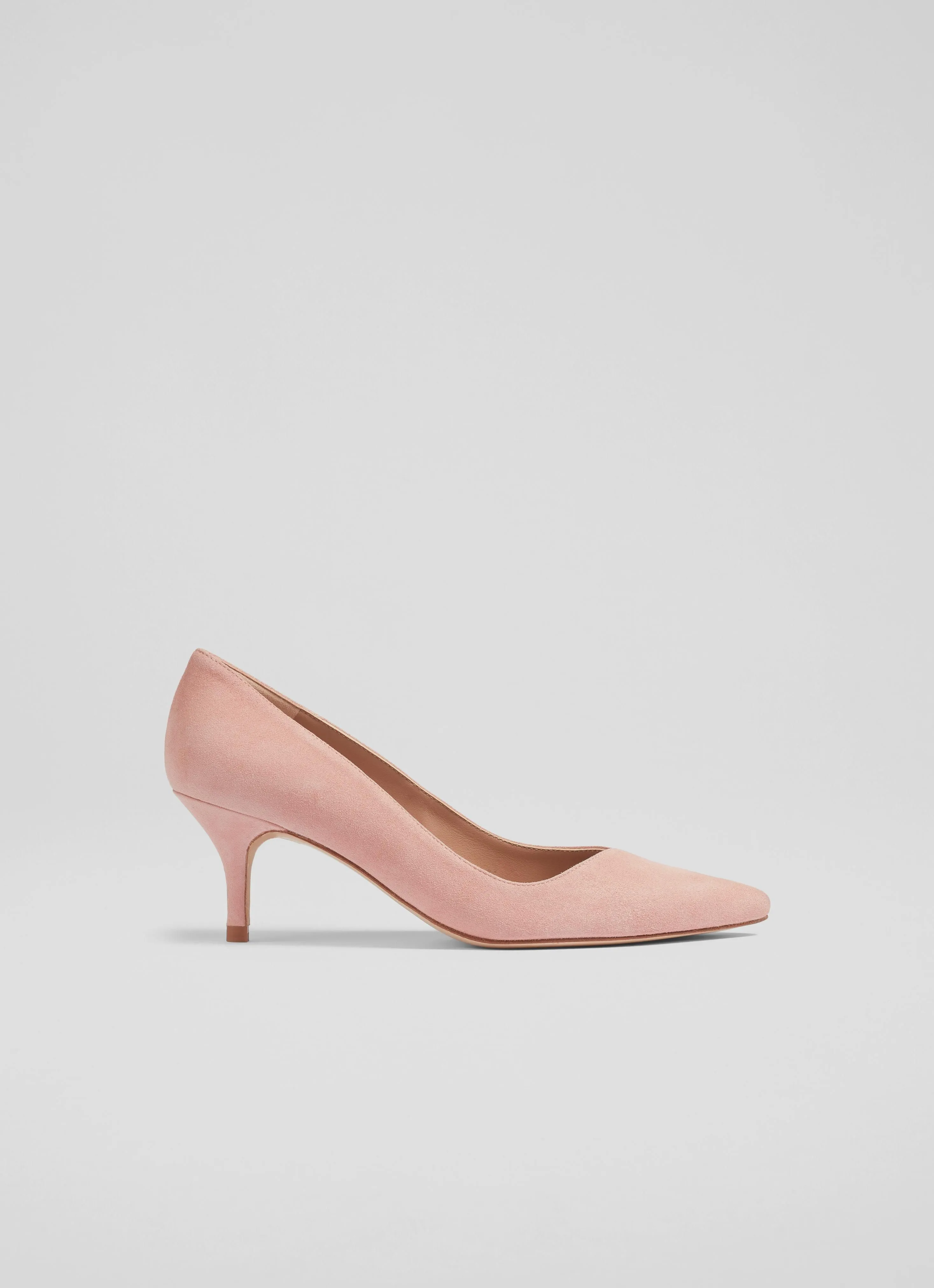 Farah Pink Suede Asymmetric Kitten Heel Courts, Clay