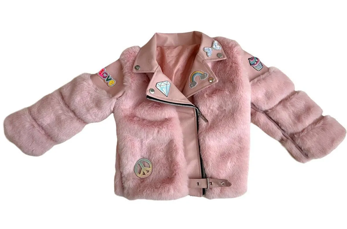 Faux Fur Patch Moto Pink