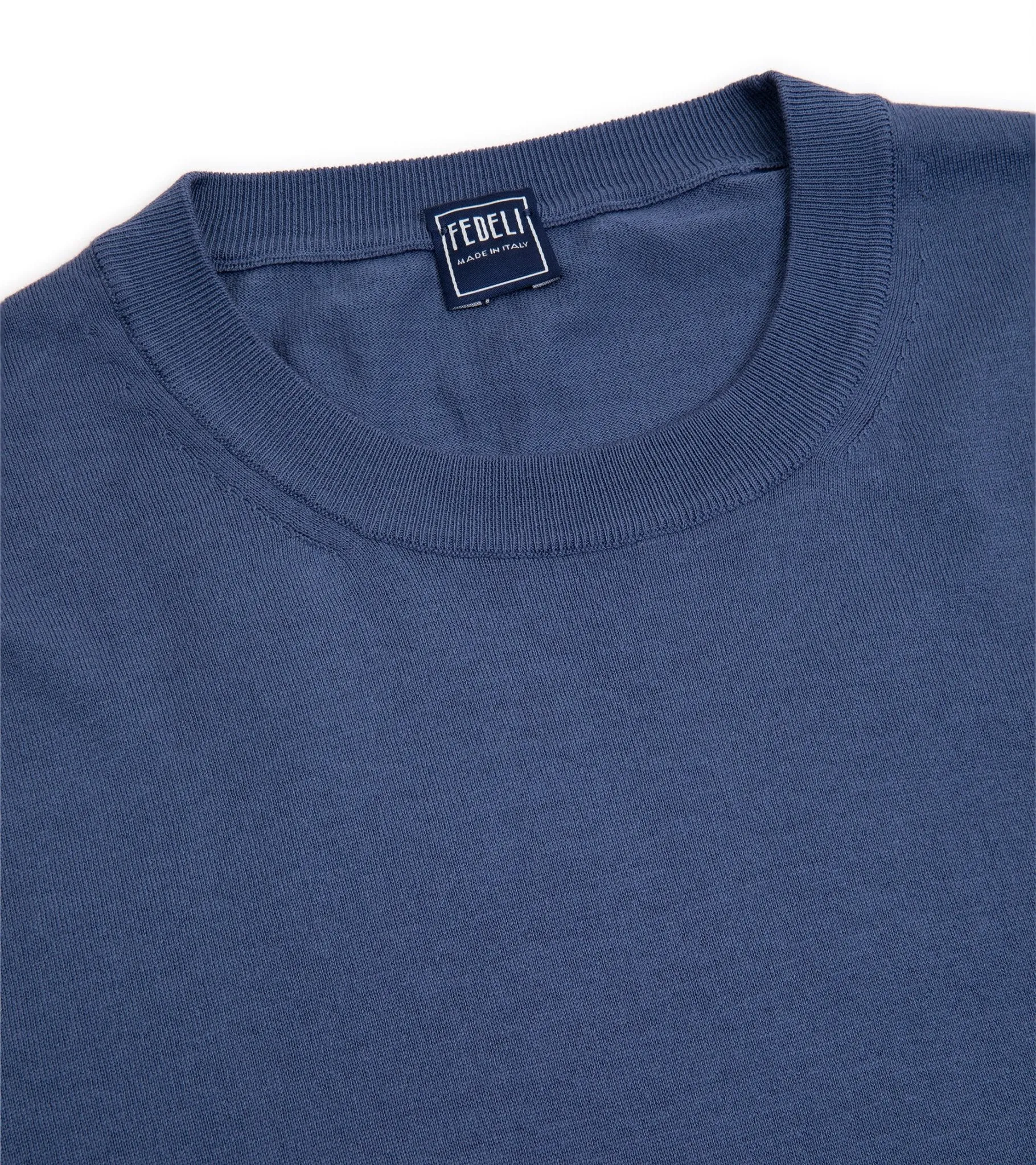 Fedeli Cotton Knitted T-Shirt: Blue