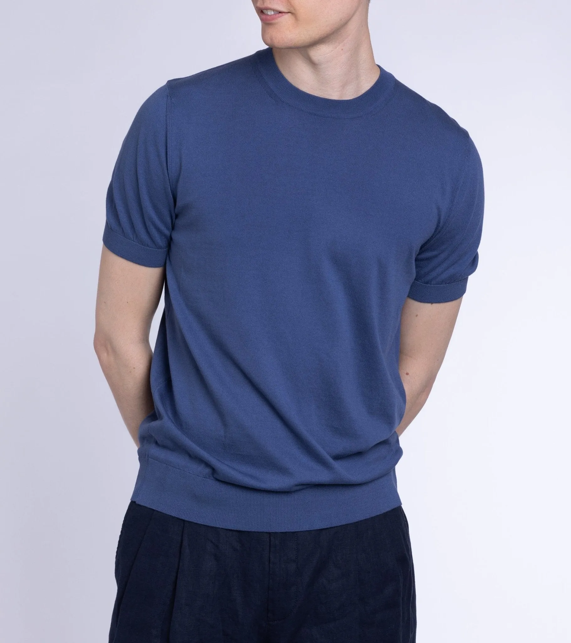 Fedeli Cotton Knitted T-Shirt: Blue