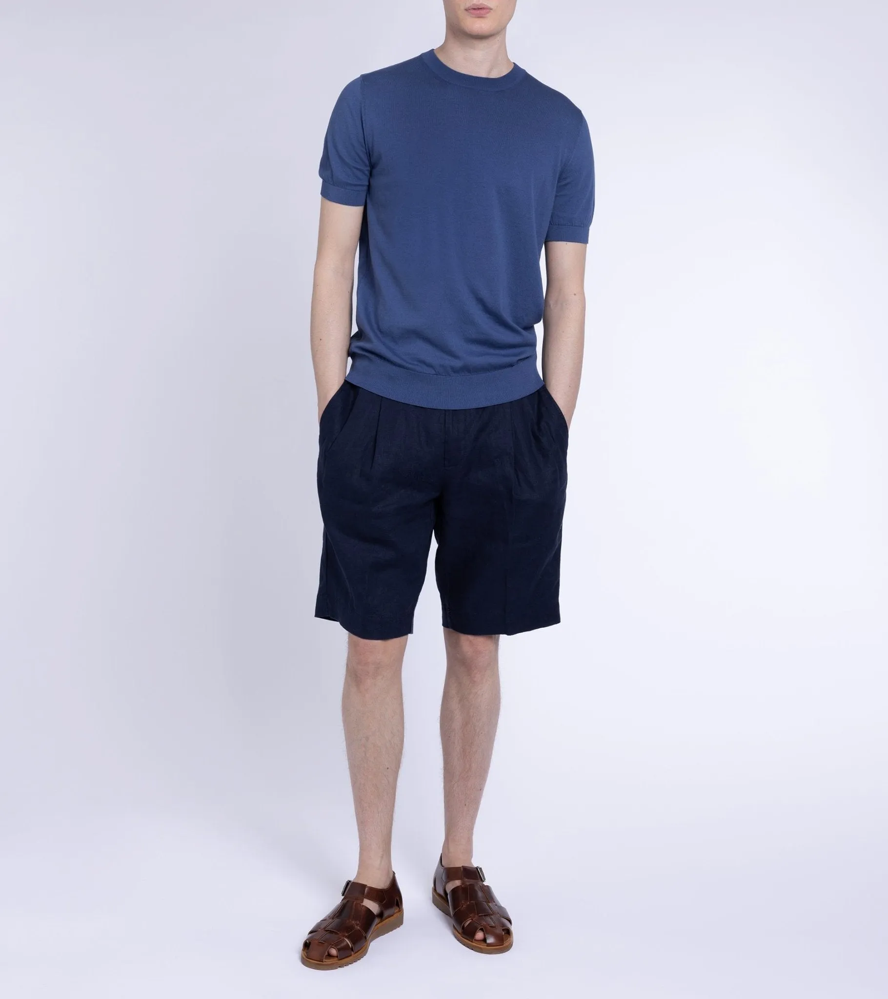 Fedeli Cotton Knitted T-Shirt: Blue