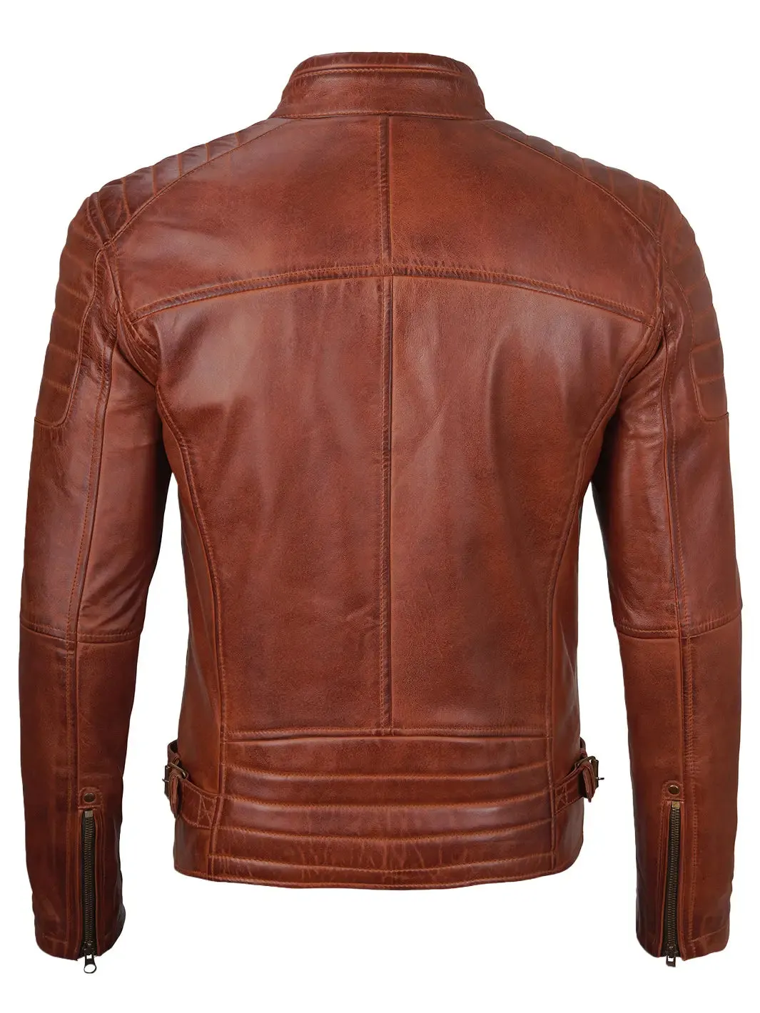 Felix Cognac Brown Cafe Racer Leather Jacket