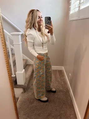 Flower wide leg pant