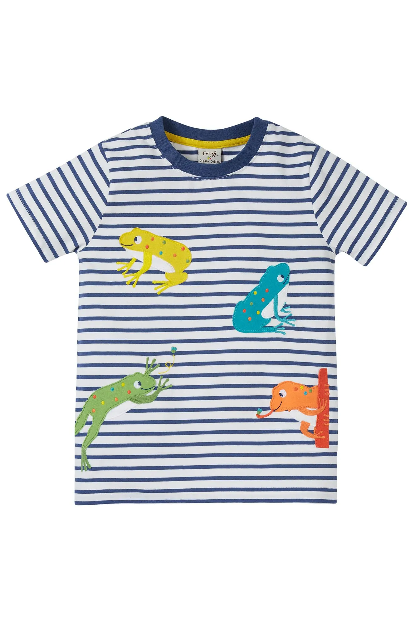 Frugi Navy Stripes Frogs Elijah Appliqué T-Shirt