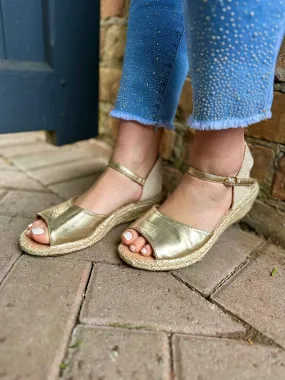 Gold Weave Wedge Strap Sandals