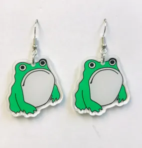 Green Grumpy Toad Frog Earrings