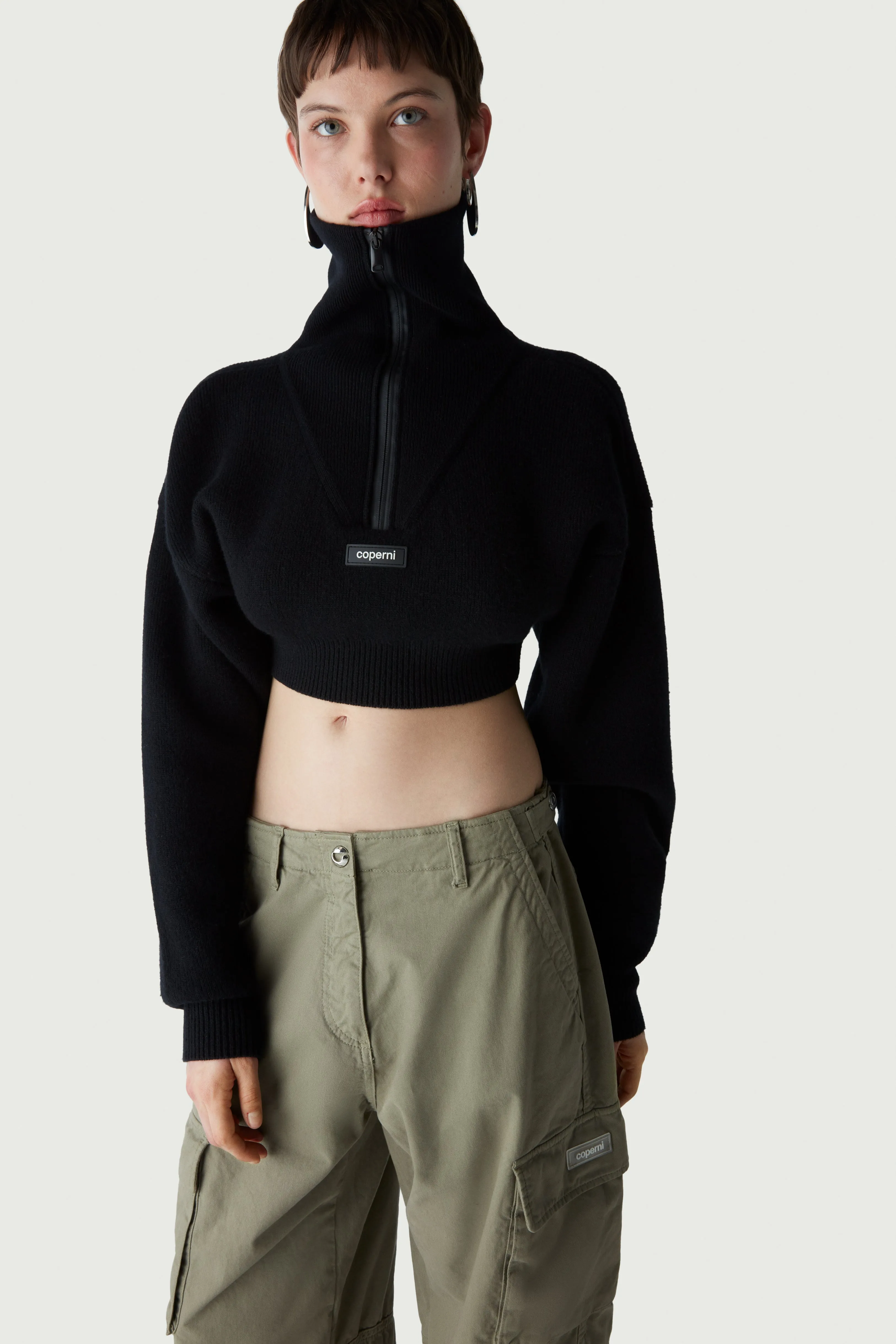 Half-Zip Boxy Cropped Sweater