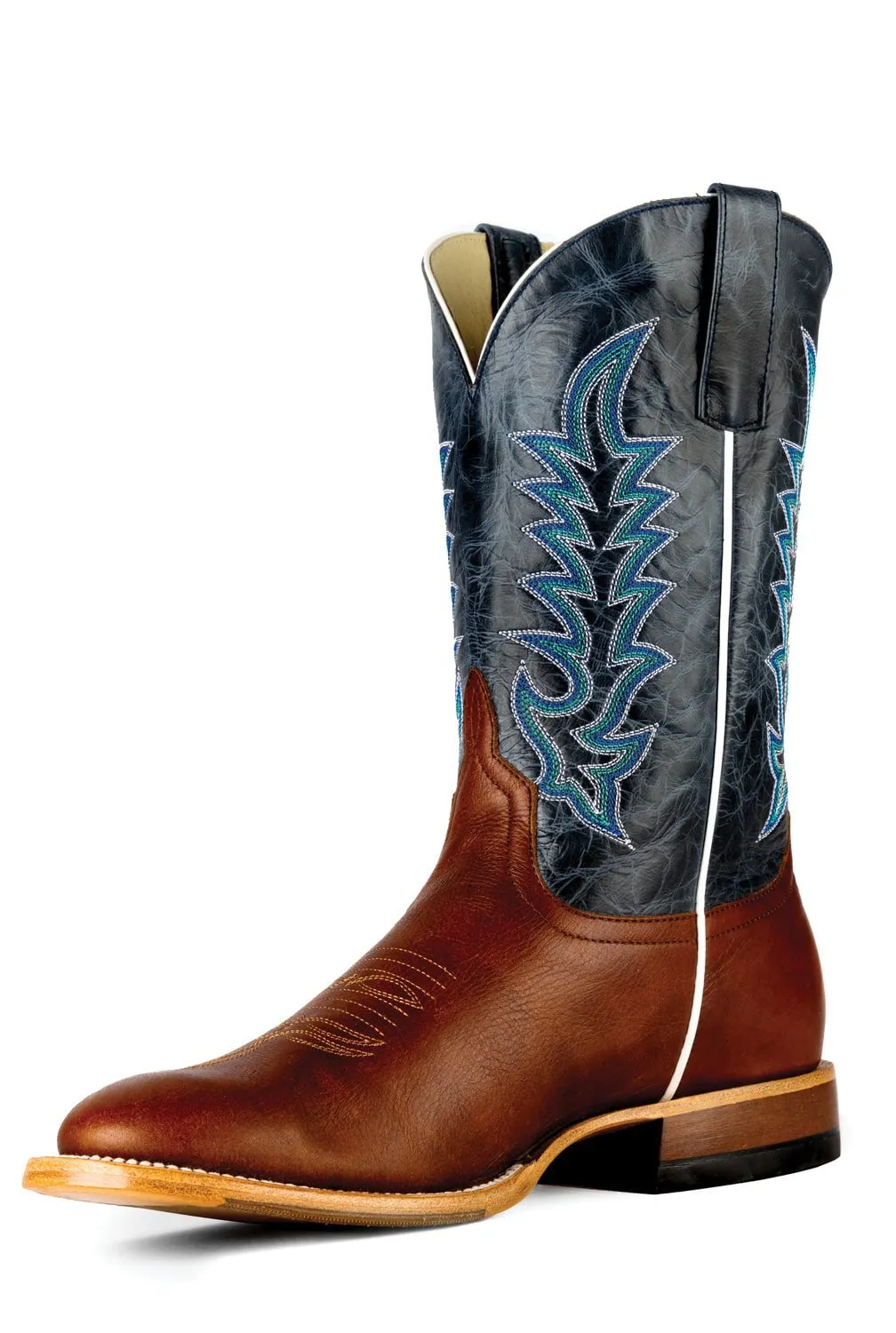 Horse Power Mens Cognac Belton Navy Rex Goat Leather Cowboy Boots