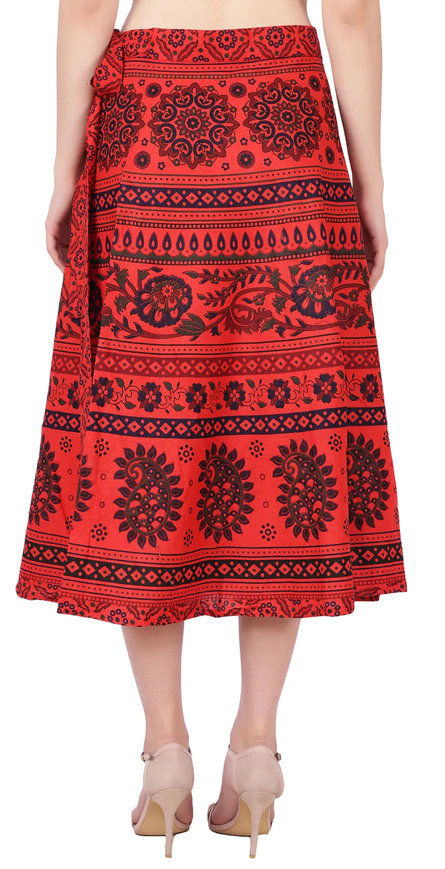 Indian Wrap Around Skirt Women's Cotton India Clothing(Red, One Size)