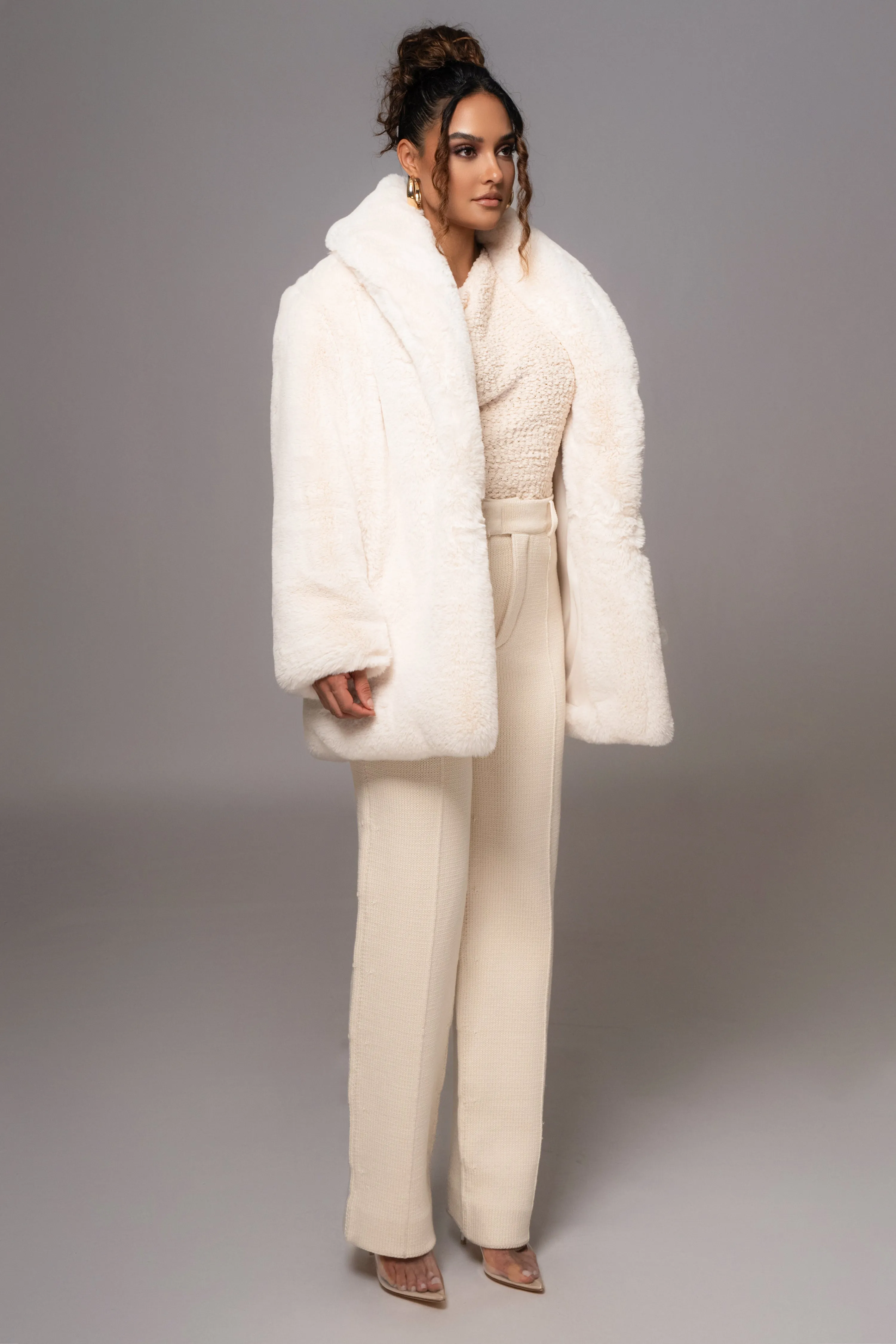 Ivory Refined Faux Fur Oversized Coat