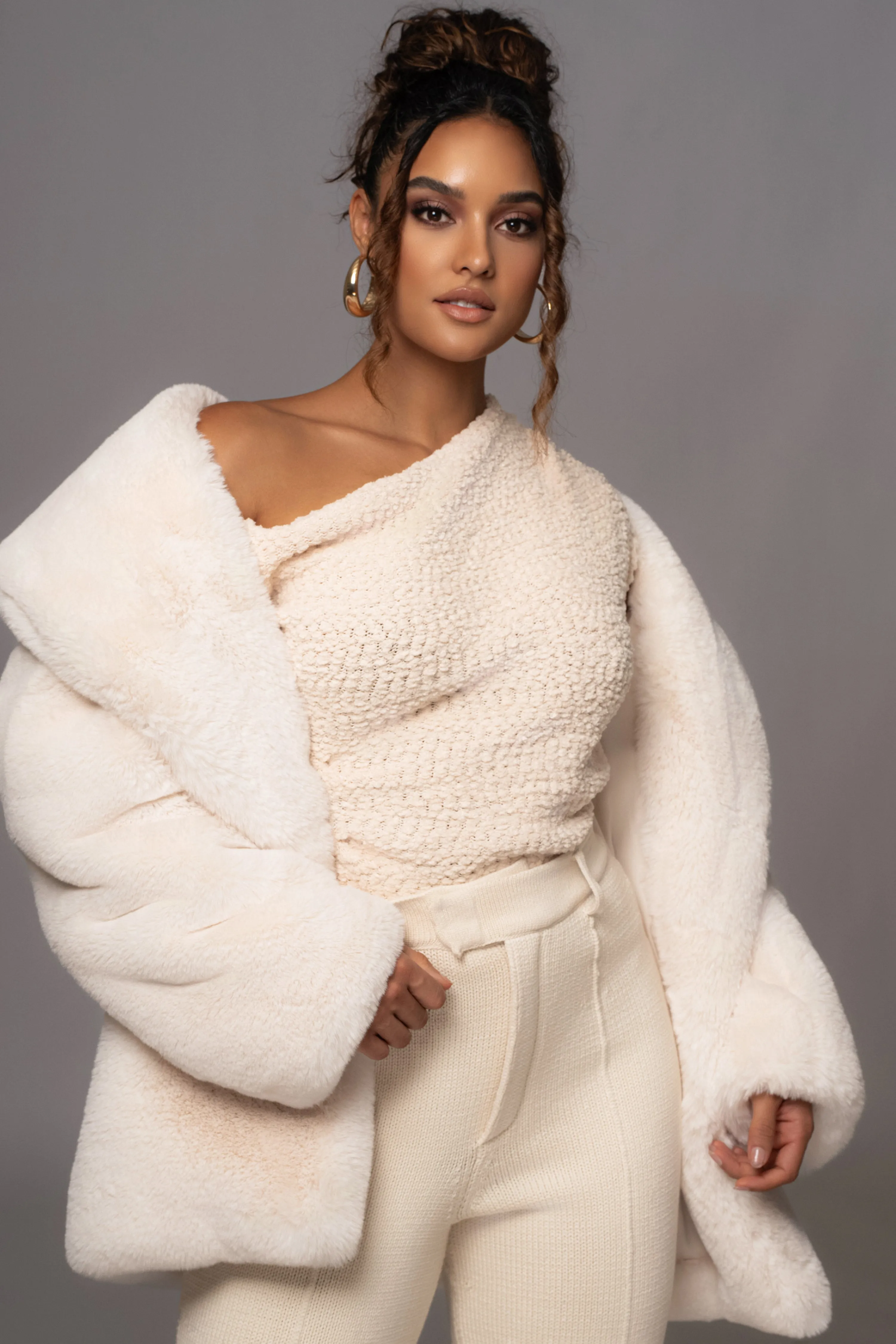 Ivory Refined Faux Fur Oversized Coat