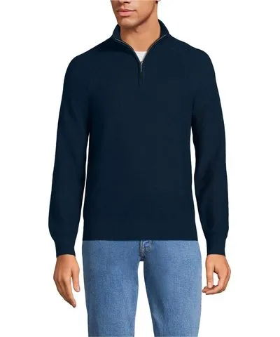 Lands' End Men's Long Sleeve Washable Merino Wool Quarter Zip Sweater