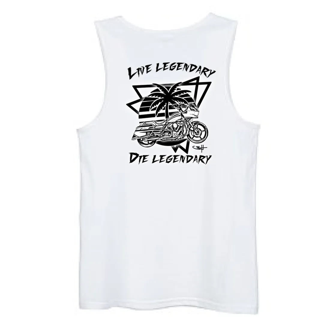 Legendary 'Live Legendary Die Legendary' Motorcycle Tank Top - White