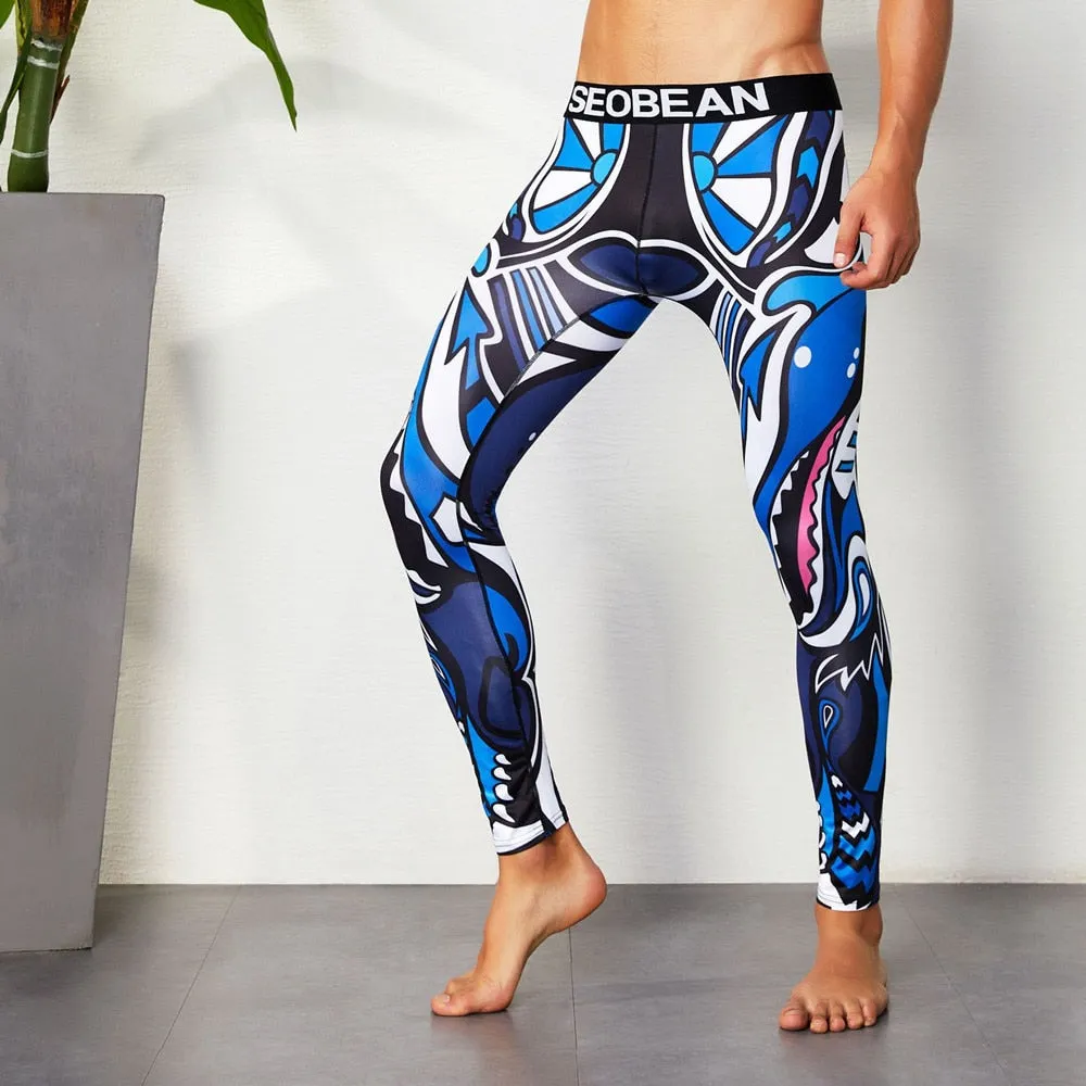 Men's Cartoon Pattern Full-Length Sports Running Tight Fitness Pants