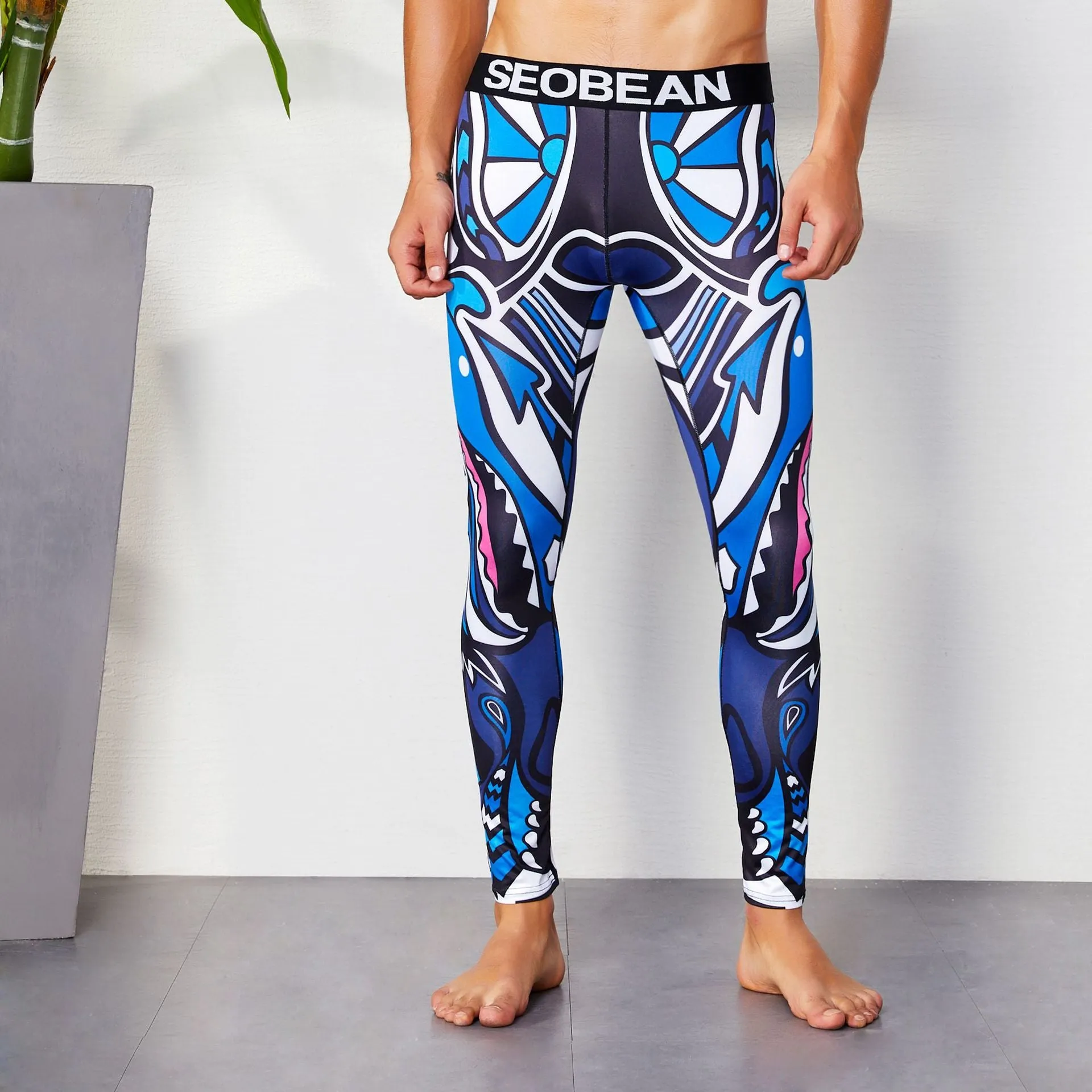 Men's Cartoon Pattern Full-Length Sports Running Tight Fitness Pants