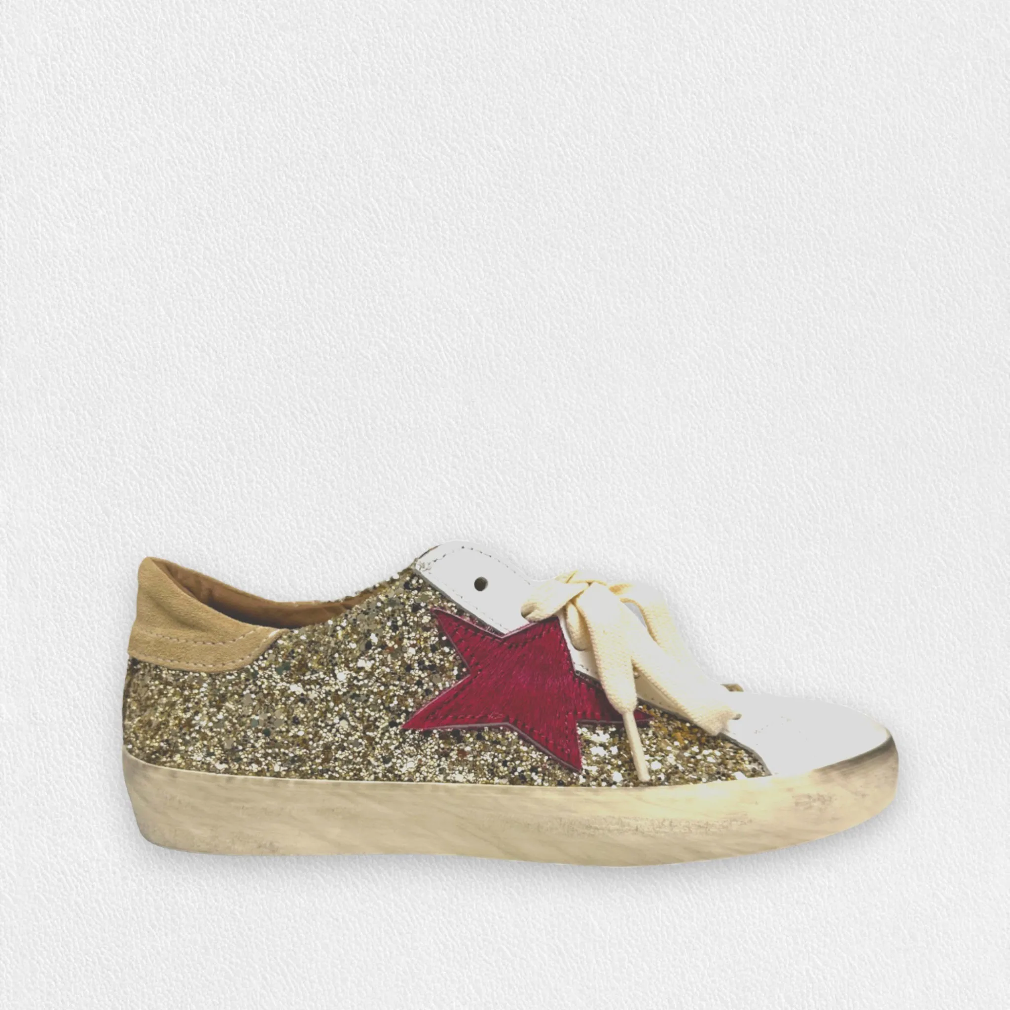 MICHELE LOPRIORE - GEMMA SNEAKER WITH GOLD GLITTER AND FUSCHIA STAR