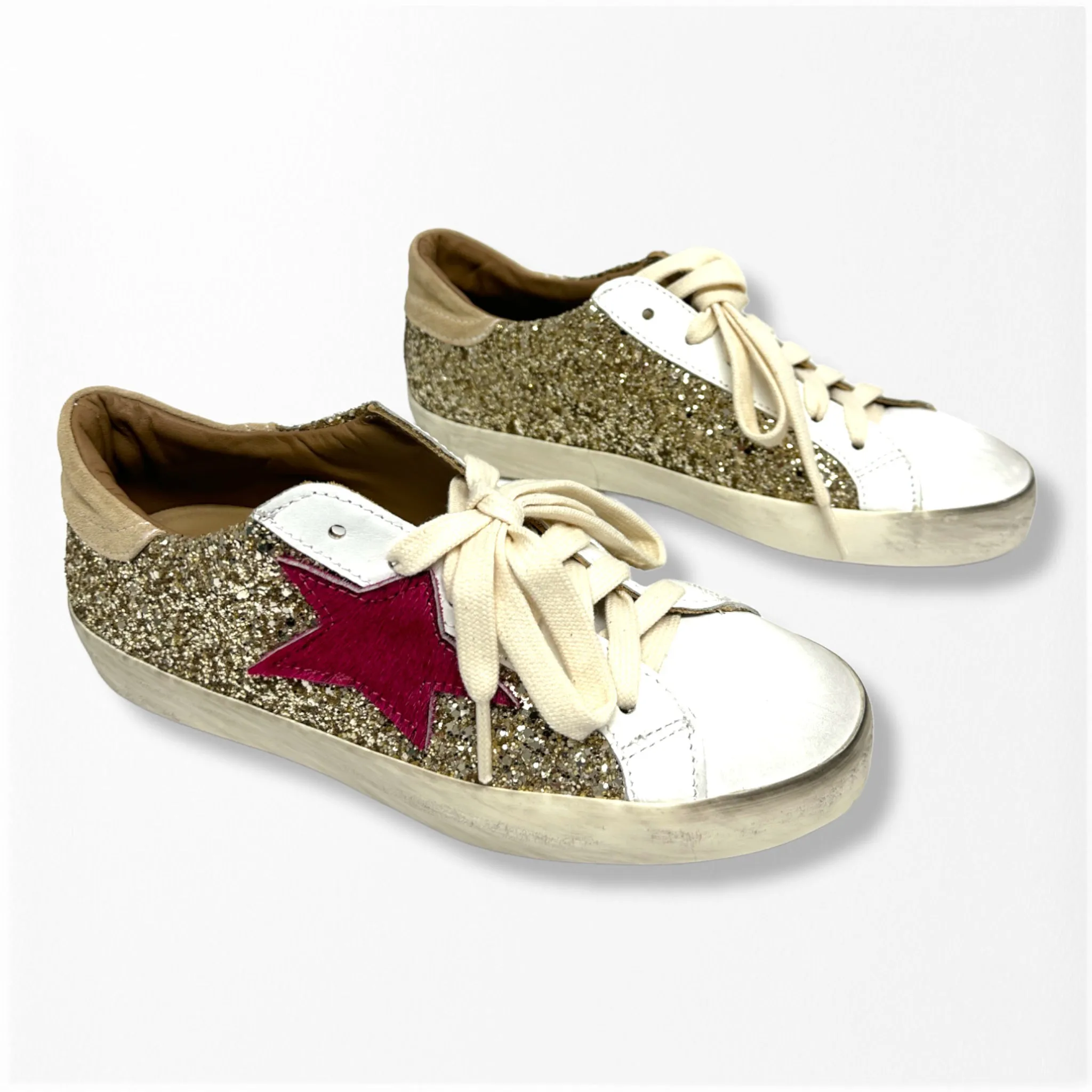 MICHELE LOPRIORE - GEMMA SNEAKER WITH GOLD GLITTER AND FUSCHIA STAR