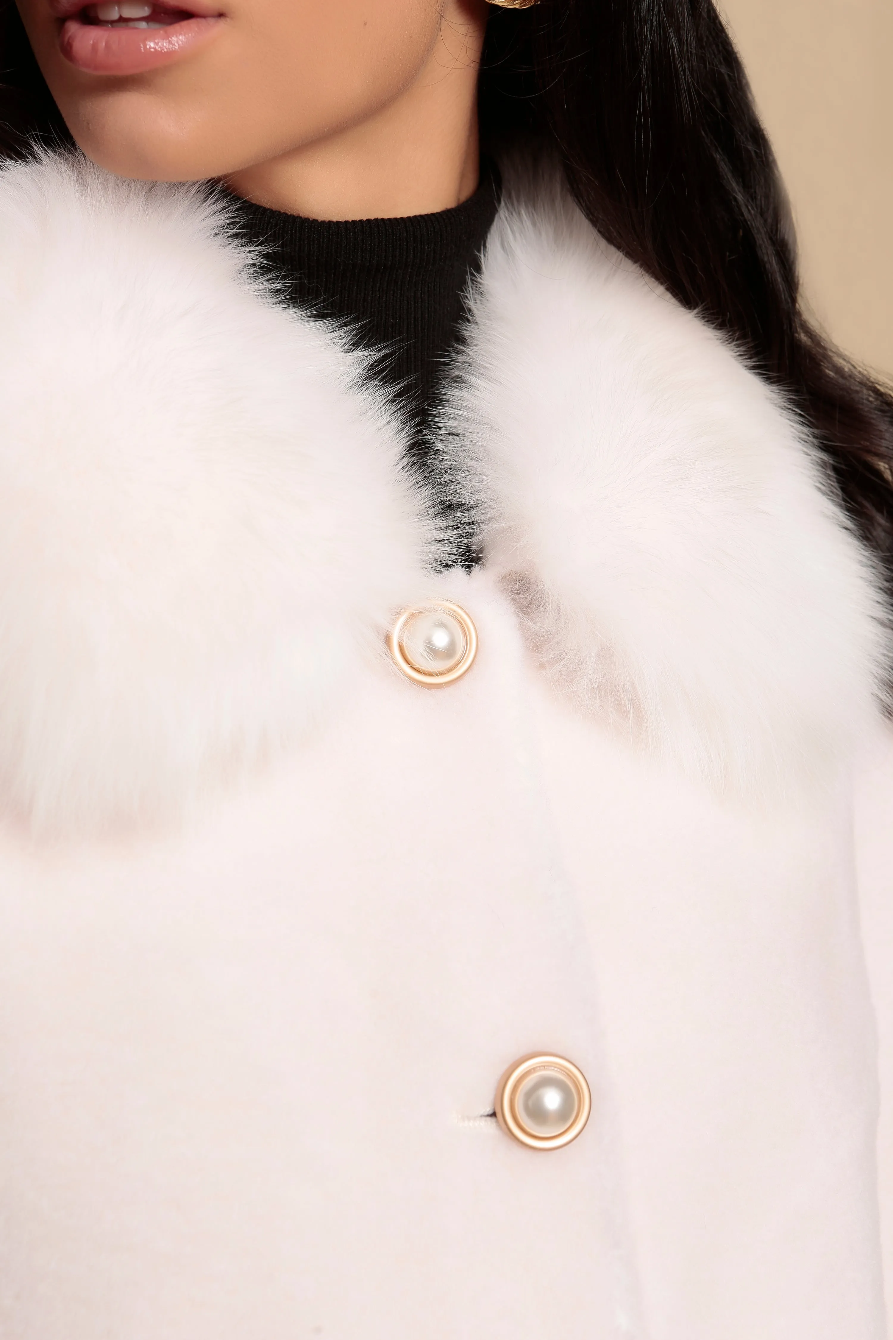 'Monroe' Wool and Faux Fur Teddy Coat in Bianco