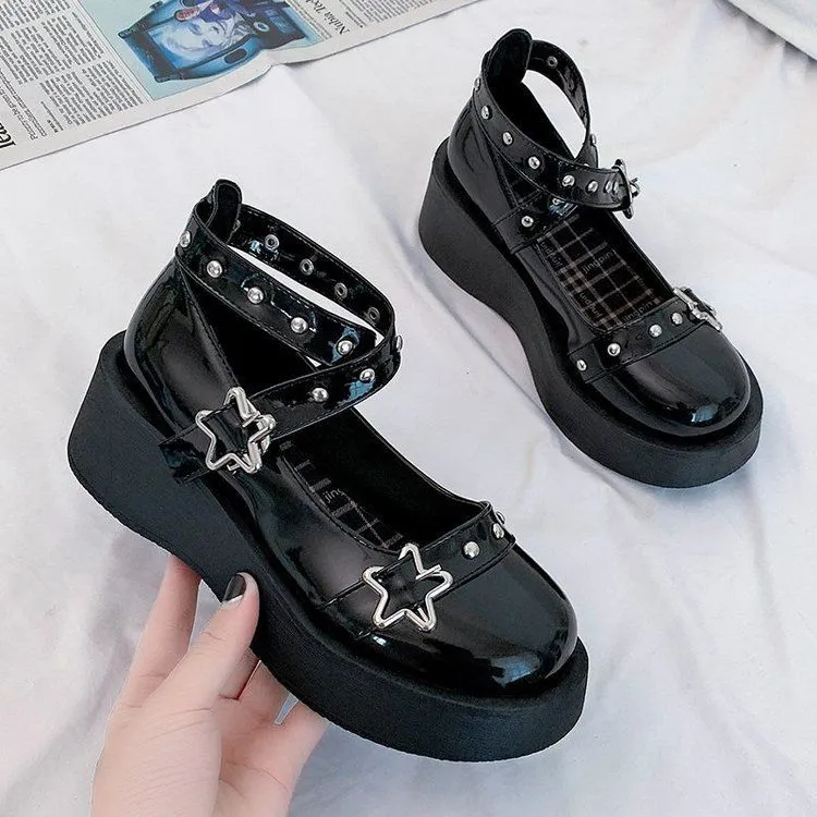 Platform Star Buckle Cross Strap Mary Jane Shoes MK19296